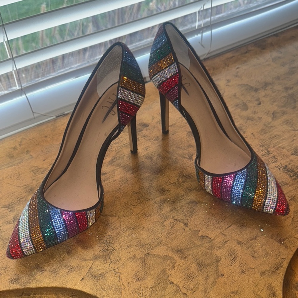 Colorful Striped INC Women's Heels Rhinestone - Picture 3 of 5